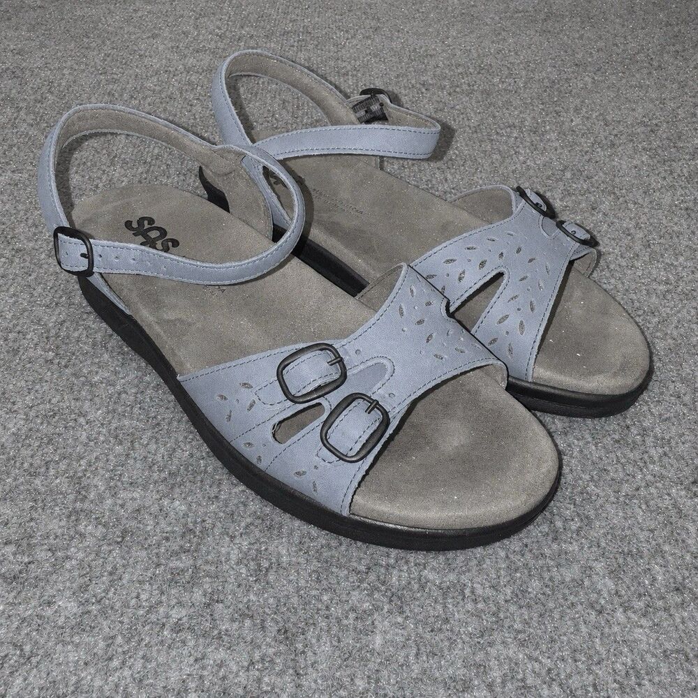 SAS Duo Denim Womens 8 W Wide Blue Leather Tripad Comfort Sandals USA